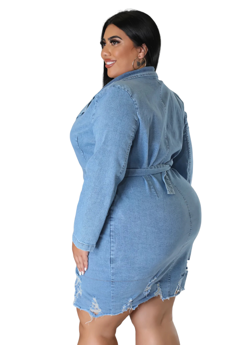 Final Sale Plus Size Collar Button Up Distress Dress in Light Denim - 1x 14/16 Final Sale Plus Size Collar Button Up Distress Dress in Light Denim - 1x 14/16