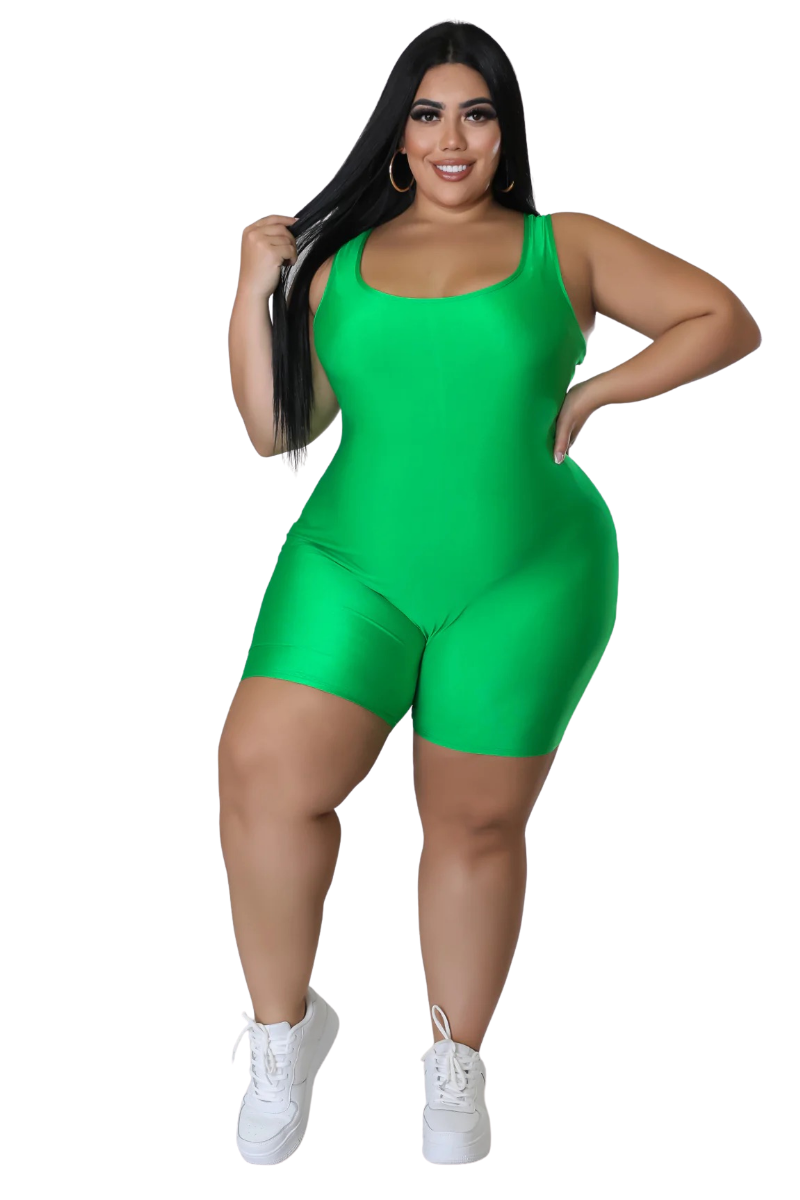 Final Sale Plus Size Sleeveless Spandex Romper in Green – Chic And Curvy
