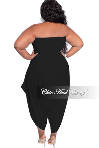 Final Sale Plus Size Strapless Smocked Harem Jumpsuit in Black