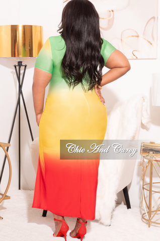 Final Sale Plus Size Dress with High Slit in Green, Yellow, and Red