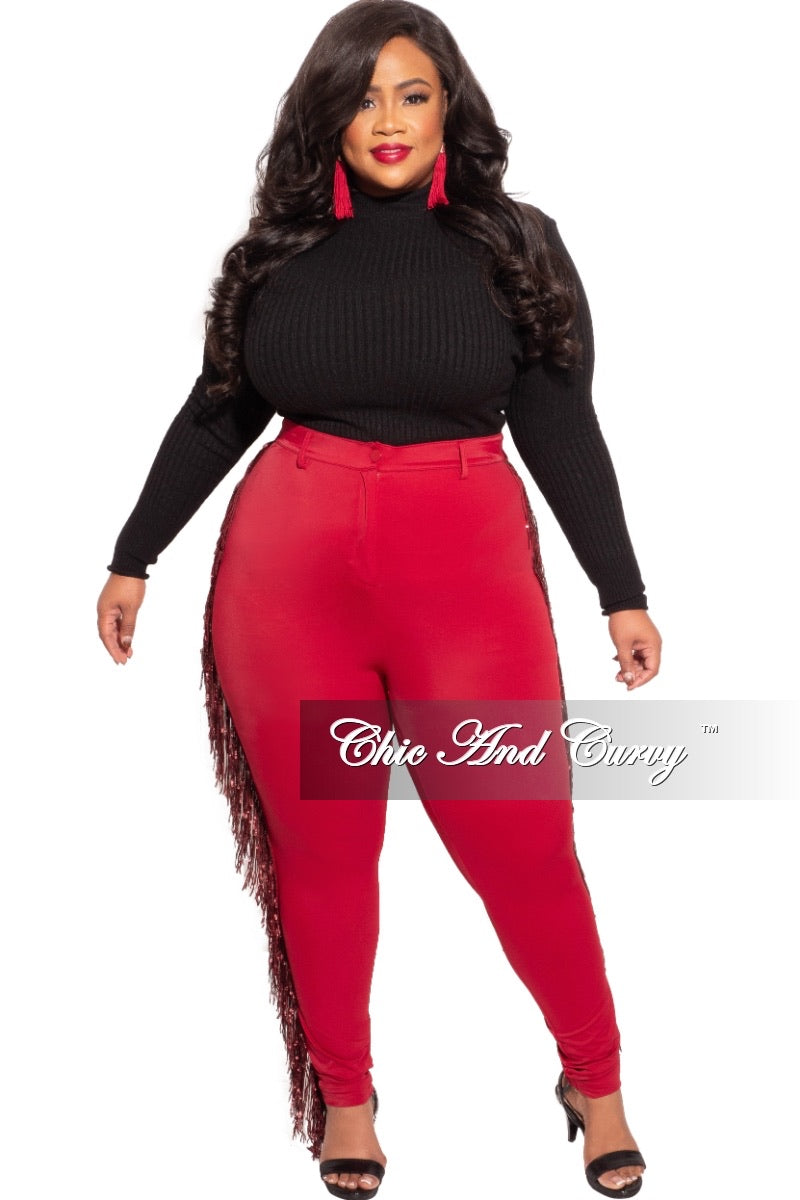 Final Sale Plus Size Burgundy High Waist Pants with Burgundy Sequin Fr Final Sale Plus Size Burgundy High Waist Pants with Burgundy Sequin Fr