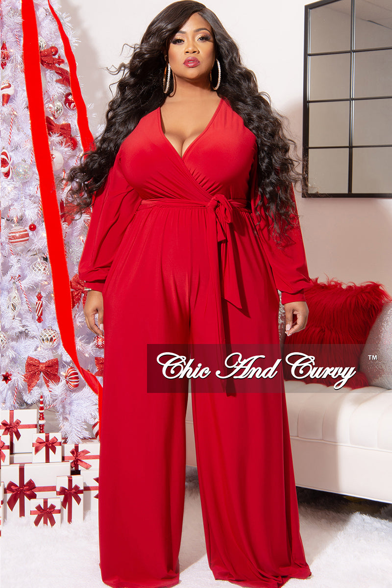 Plus Size One Shoulder Ruffle Detail Jumpsuit in Red – Chi Chi London