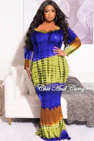 Final Sale Plus Size Bodycon Maxi Dress in Royal Blue Tie Dye Print