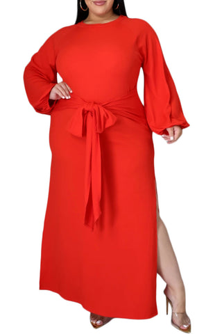 *Final Sale Plus Size Ribbed Maxi Dress with Side Slits in Red