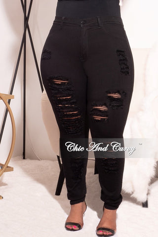 Final Sale Plus Jeans with Ripped Front in Black