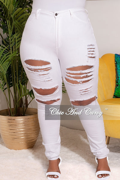 Final Sale Plus Size Distressed Jeans in White Chic And Curvy