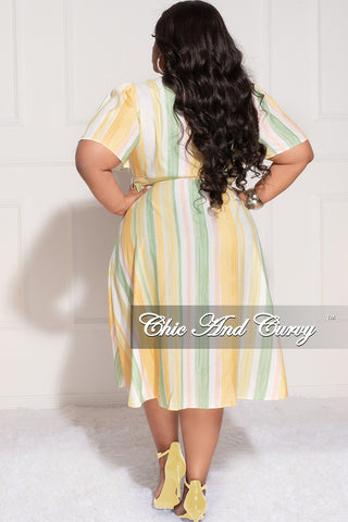 Final Sale Plus Size Chiffon Dress in Yellow Multi-Color Stripe Print