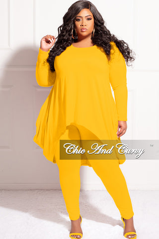 Final Sale Plus Size 2pc High Low Top and Leggings Set in Mustard