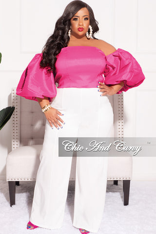 Final Sale Plus Size Off the Shoulder Puffy Sleeve Crop Top in Fuchsia