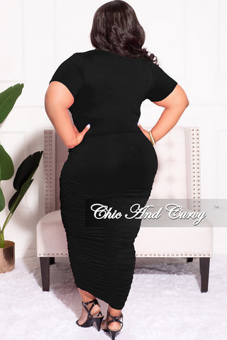 Final Sale Plus Size 2pc Set Ruched Crop Top & Skirt in Black