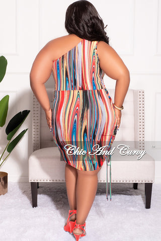 Final Sale Plus Size One Shoulder Bodycon Dress in Multi-Color Print