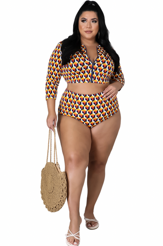 Final Sale Plus Size 2Pc Poolside Playsuit Set in Colorful Cube Print