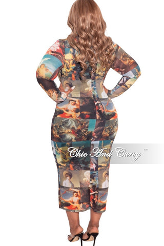 Final Sale Plus Size Reversible BodyCon In Mesh with Painting Print