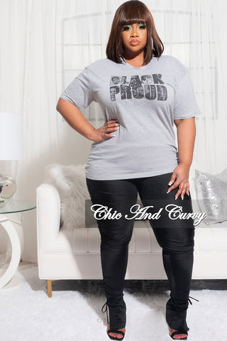 Final Sale Plus Size Crew Neck Short Sleeve Black & Proud T-Shirt in Heather Grey
