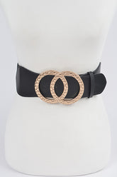 Final Sale Plus Size Double Ring Belt with Hammered Metal Gold and Black