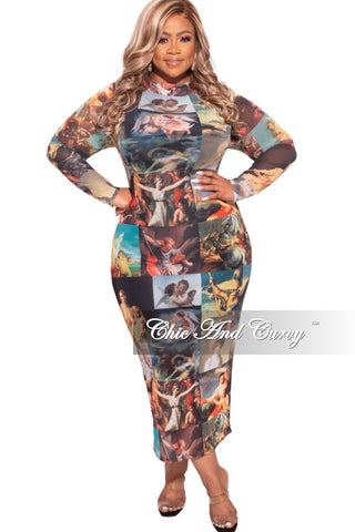 Final Sale Plus Size Reversible BodyCon In Mesh with Painting Print