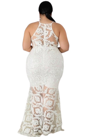 Final Sale Plus Size Gown with Deep V and Mermaid Bottom in Ivory