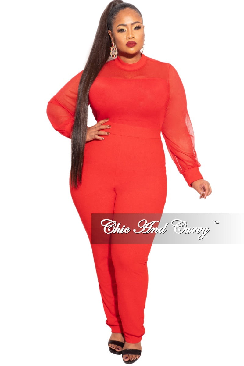 Final Sale Plus Size Jumper with Mesh top In Red