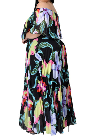 Final Sale Plus Size Strapless Chiffon Pleated Long Dress