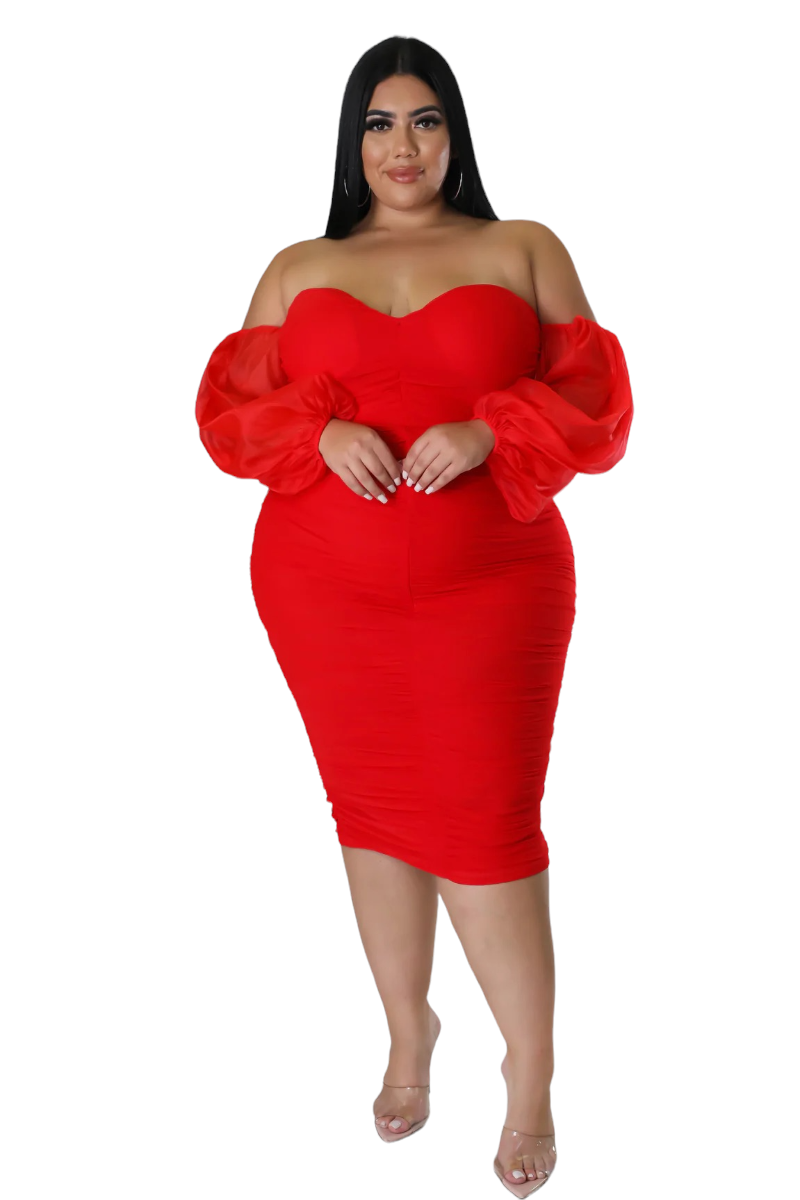 larissa puff sleeve mesh dress in red Shop the Burnt Orange Puff Sleeve Midi Dress Today