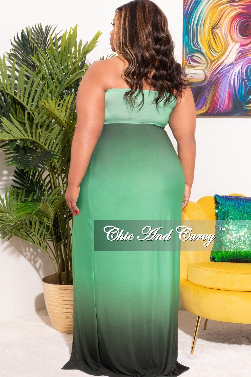 Final Sale Plus Size 2pc Set Strapless Dress with Open Waist & Bikini Bottoms in Green Ombré