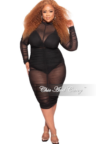 Final Sale Plus Size BodyCon Dress/Coverup with Ruched Sides in  Black
