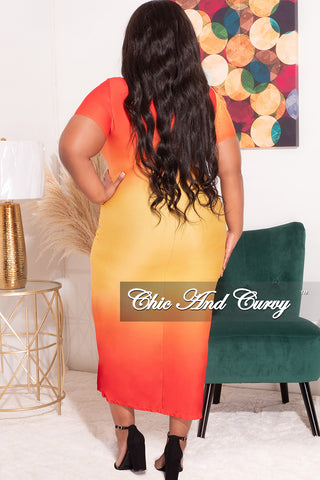 Final Sale Plus Size Dress with High Slit in Orange and Yellow