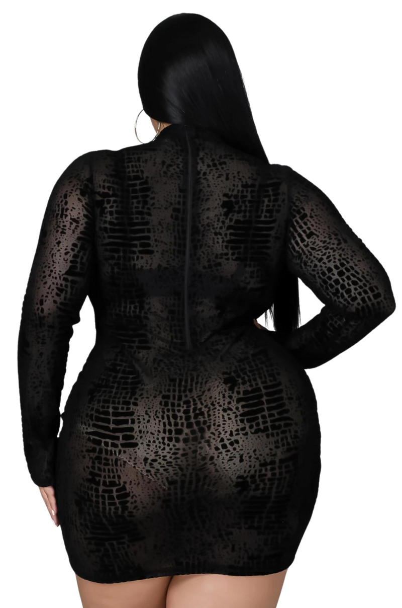 Final Sale Plus Size Sheer Mesh Mini Bodycon Dress in Black Summer