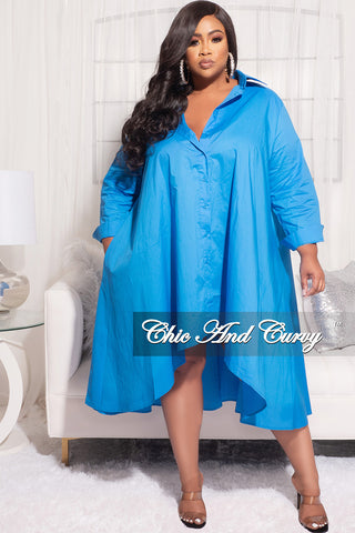 Final Sale Plus Size Hi-Low Shirt Dress in Blue