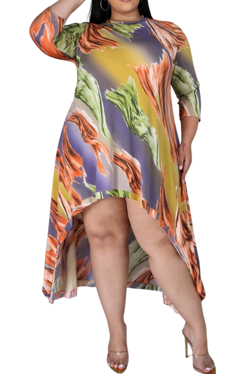 Final Sale Plus Size Hi-Low Dress in Multi-Color Print