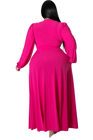 Final Sale Plus Size 2pc Long Sleeve Crop Tie Top and Skirt Set in Fuchsia