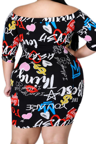 Final Sale Plus Size Off the Shoulder Dress with Graphic Print