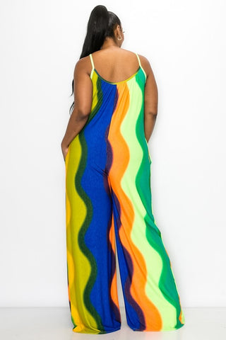 Final Sale Plus Size Spaghetti Straps Jumpsuit in Yellow, Orange, Royal Blue and Green