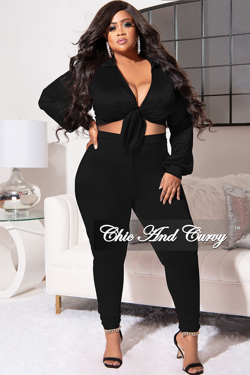 Final Sale Plus Size 2pc Ribbed Long Sleeve Top and Pants Set in