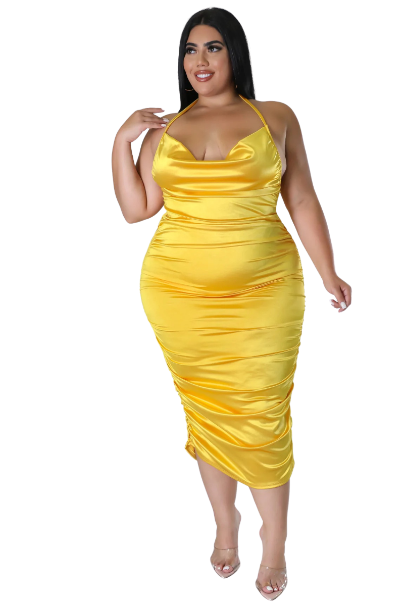 Yellow satin top bodycon dress