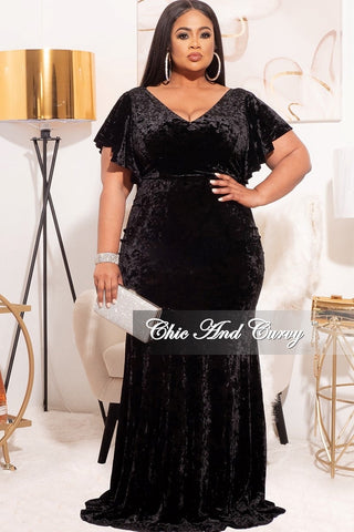 Final Sale Plus Size Faux Wrap Sleeves Gown Velvet in Black