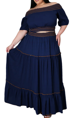 Final Sale Size 2pc Off The Shoulder Skirt Set in Navy