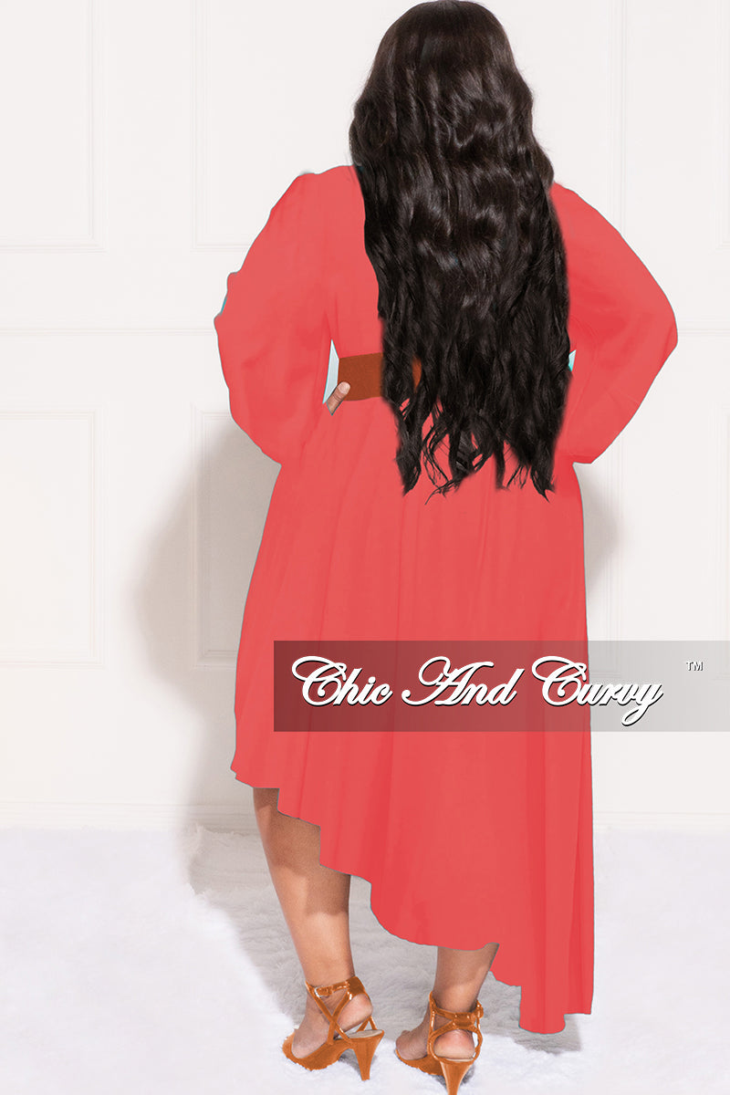 Final Sale Plus Size Sheer Asymmetrical Chiffon Dress in Coral