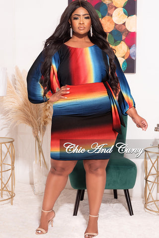 Final Sale Plus Size Faux Wrap BodyCon with Waist Tie and Ruched Sides in Multi Color Print