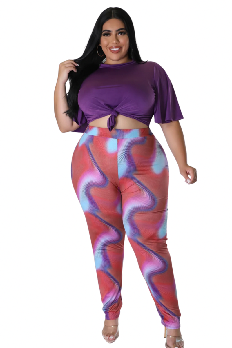 Final Sale Plus Size 2pc Set Top & High Waist Pants in Purple Multi-Co –  Chic And Curvy