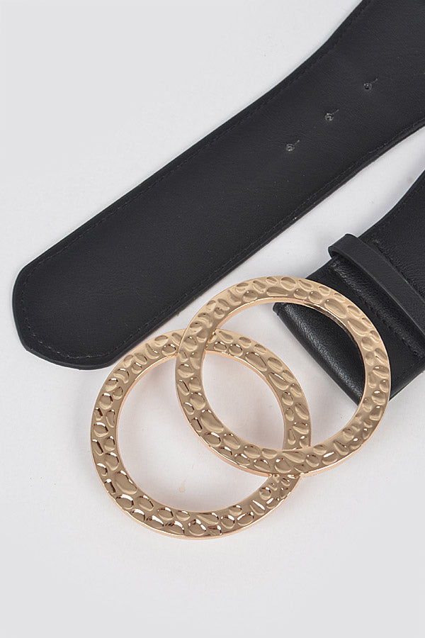 Final Sale Plus Size Circle Circle Belt with Hammered Gold and Black