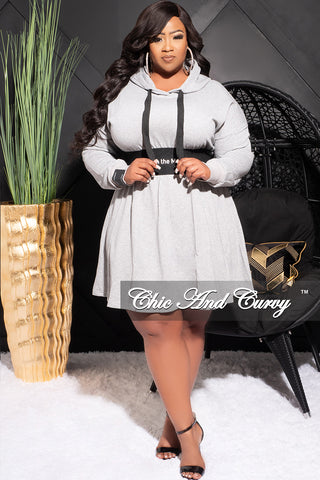 Final Sale Plus Size Cherish The Moment Hooded Dress in Grey and Black