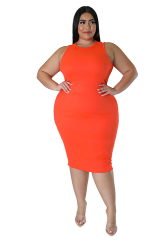 Final Sale Plus Size Ribbed BodyCon Tank Dress in Orange