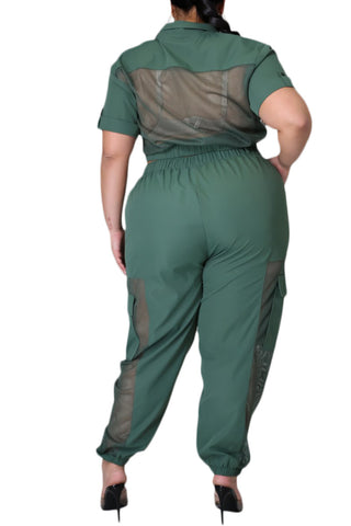 *Final Sale Plus Size 2-PC Jogging Set with Net Insets in Olive