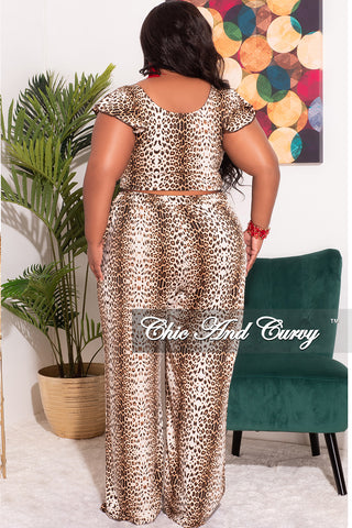 Final Sale Plus Size 2pc Crop Tie Top and Pants Set in Animal Print (Top & Pants Only)