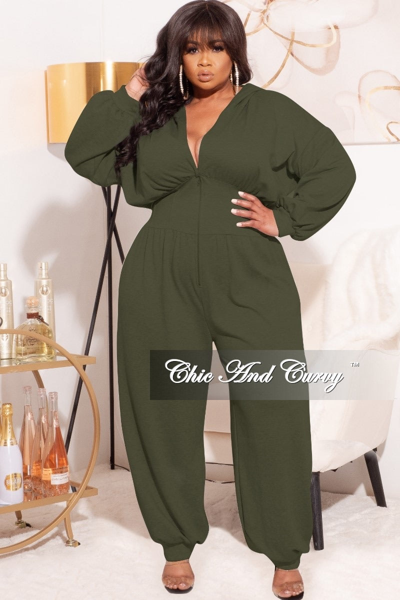 Final Sale Plus Size Oversized Harem Jumpsuit in Olive