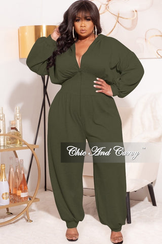Final Sale Plus Size Oversized Harem Jumpsuit in Olive