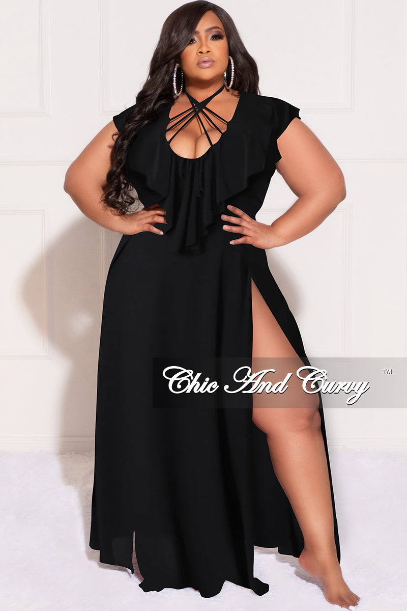 Final Sale Size Sundress Maxi Dress Double Slits in Black – Chic And Curvy