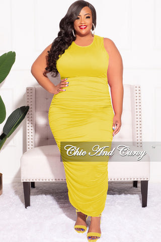 Final Sale Plus Size Ruched Bodycon Dress in Yellow