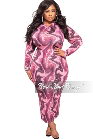 Final Sale Plus Size Reversible Bodycon Dress in Pink Abstract Print